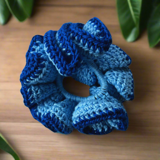 Scrunchie de crochê Azul Claro&Azul Escuro