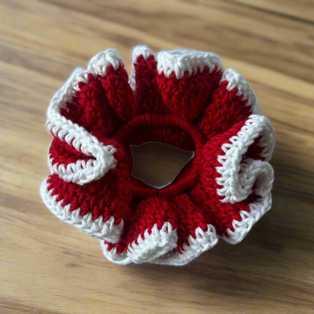 Scrunchie de crochê Vermelho & Branco