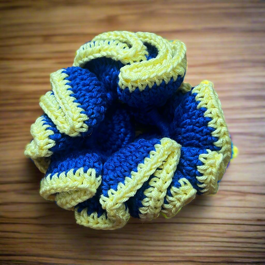 Scrunchie de crochê Azul & Amarelo