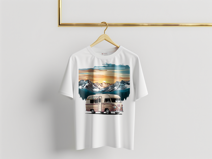 Camiseta Oversized Viagem de Kombi nas Montanhas