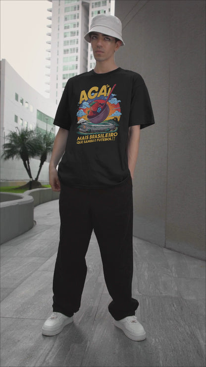 Camiseta Oversized de Açaí - Mais Brasileiro que Samba e Futebol!